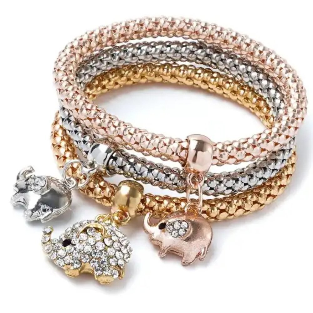 3 Piece Elephant Charm Bracelet